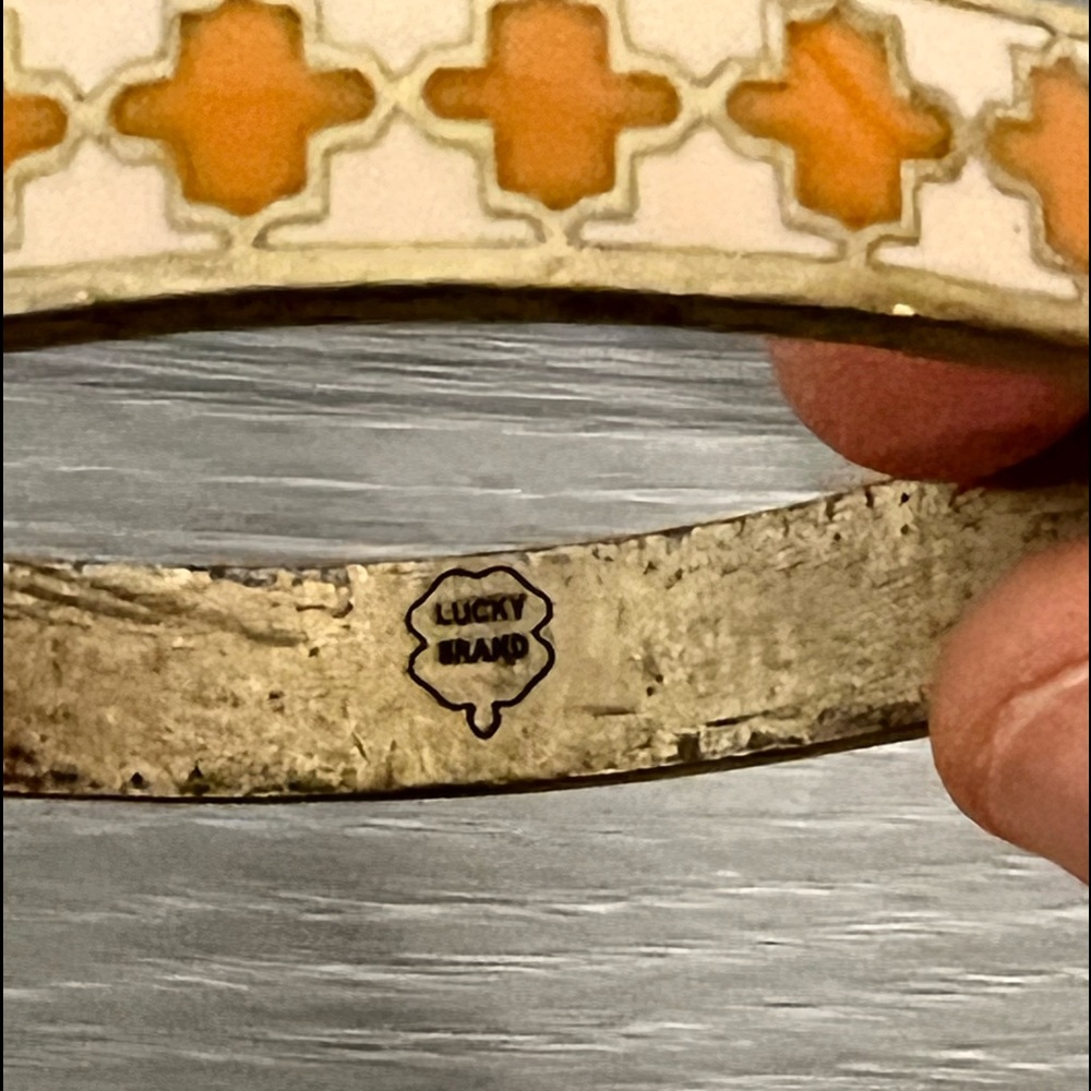 Lucky Brand Gold and Enamel Bangle Bracelet, Orange and White, Boho - Picture 4 of 6